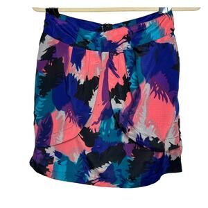 Delicia Satin Purple Pink Blue Geometric Light Side Tulip Zip Back Skirt S